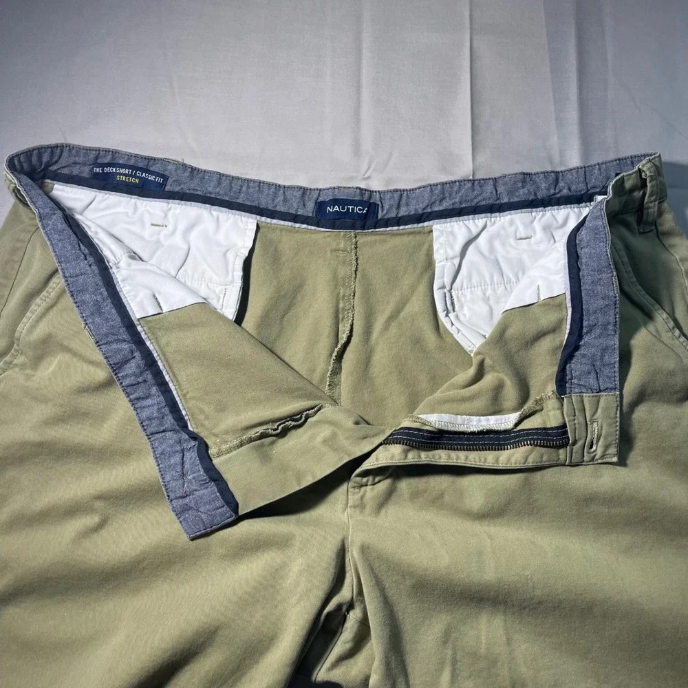 Nautica Shorts The Deck Short Mens 40 Green Khaki Stretch Chino Classic Casual